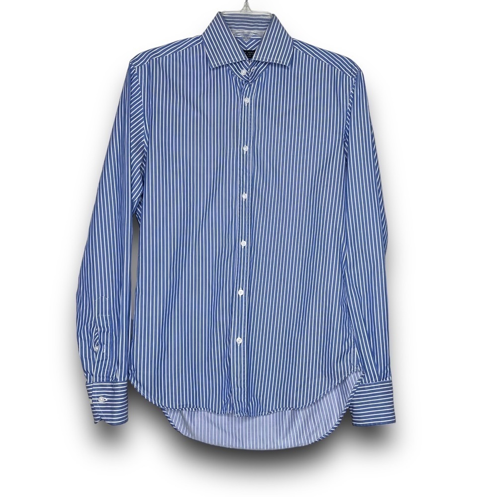 ZARA MAN Blue Striped Long Sleeved Button Front Tailored Fit Dress Shirt 14 Neck